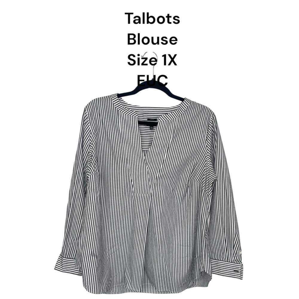 Women's Talbots Blouse Size 1X White and Black Striped